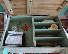 kitchen island, DIY, build it, old drawers, reclaimed wood, barnwood, http://bec4-beyondthepicketfence.blogspot.com/2016/02/old-drawer-work-station.html