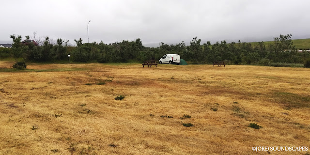 Camping of Kópaskers in Iceland during the COVID pandemic, only one car with a tent at its side.