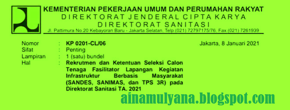 REKRUTMEN CALON TENAGA FASILITATOR LAPANGAN KEGIATAN INFRASTRUKTUR BERBASIS MASYARAKAT TAHUN 2021