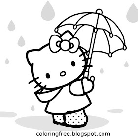 Umbrellas singing in rain Hello kitty coloring pages free beautiful printables for teenage girls art