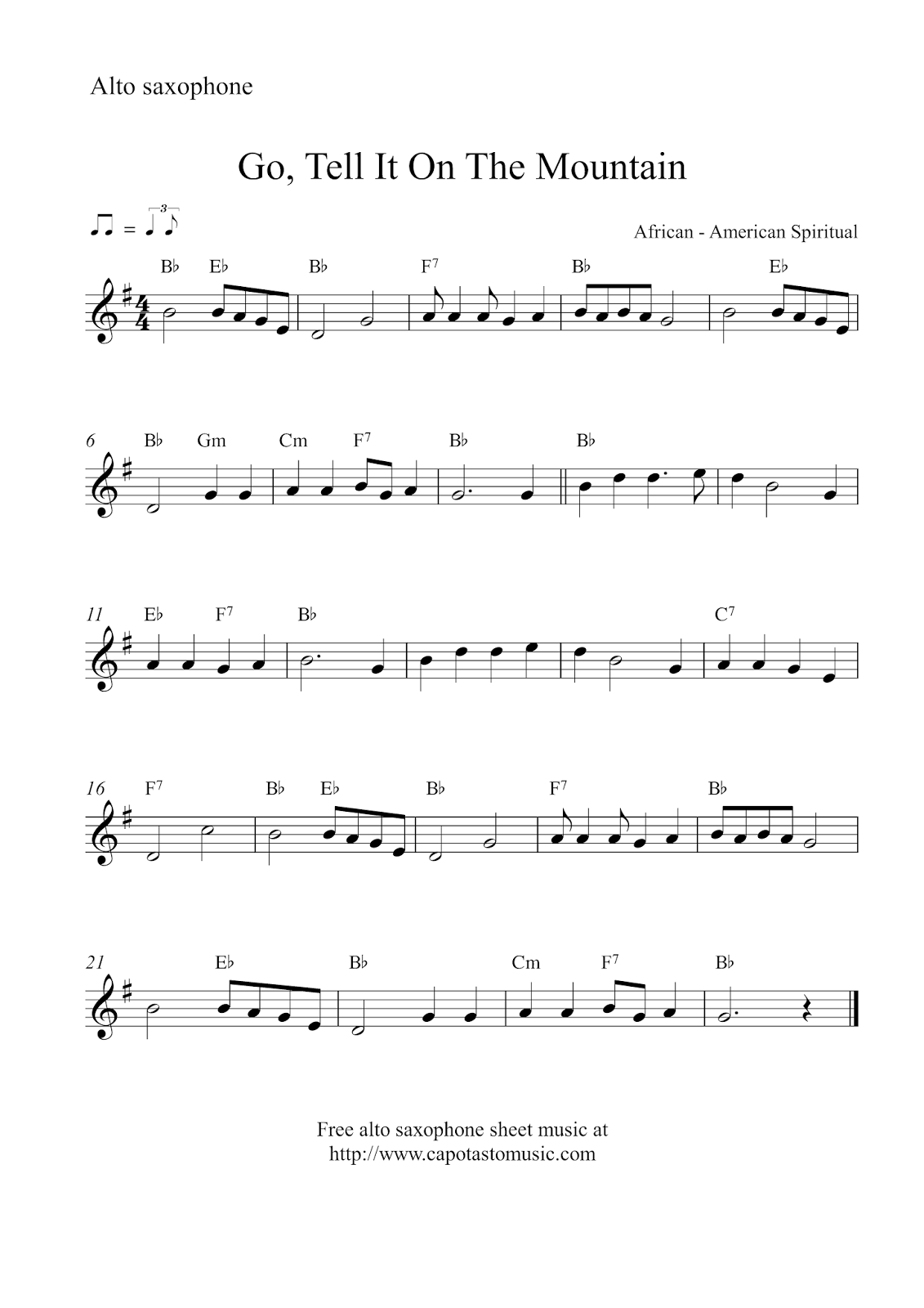 Free Christmas alto saxophone sheet music - Go, Tell It On The Mountain