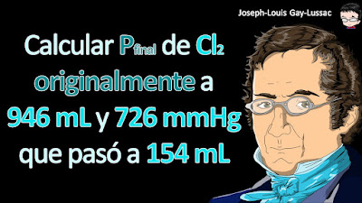 Una muestra de cloro gaseoso ocupa un volumen de 946 mL a una presión de 726 mmHg. Calcule lapresión del gas (en mmHg) si el volumen se reduce a temperatura constante a 154mL