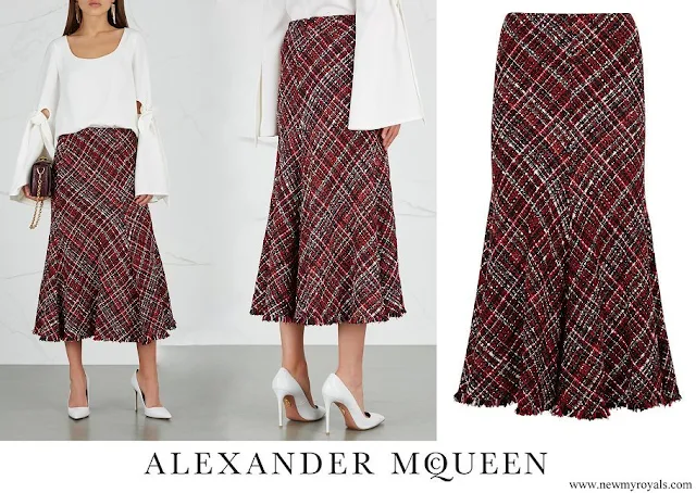 Queen Mary wore ALEXANDER MCQUEEN high waisted boucle tweed midi skirt