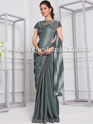 Silk Georgette Grey Ready To Wear Saree