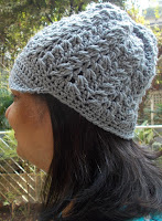 Sweet Nothings Crochet free crochet pattern blog ; modelled back view photo of the Lovely Peaked Cap