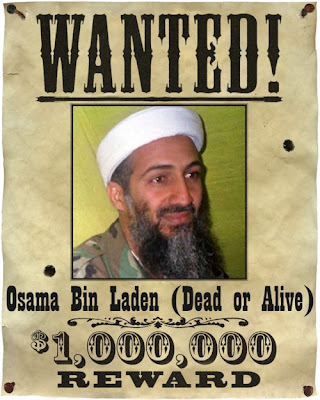 original billy the kid wanted poster. Osama in Laden aims a weapon.