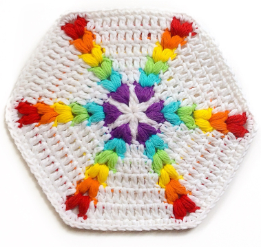 Free crochet pattern rainbow puff hexagon