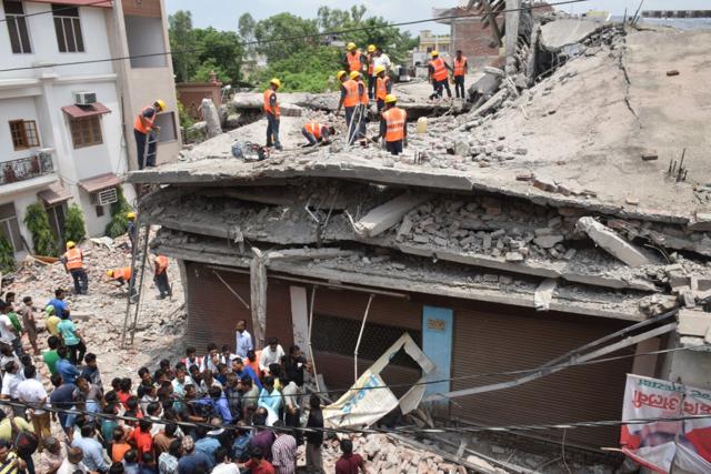 Rescue operation underway after a wall of a building collapsed at Daurala in Meerut, Friday, Feb. 24, 2023.
