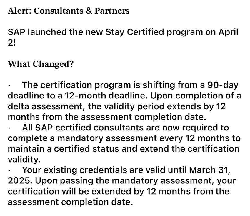 SAP launched the new Stay Certified program on April 2