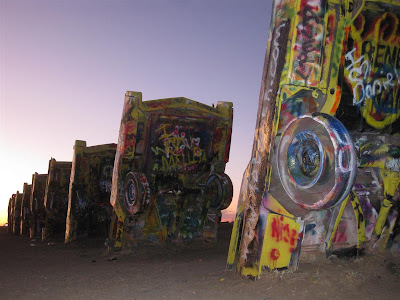 cadillac ranch, cars, stop, sunset