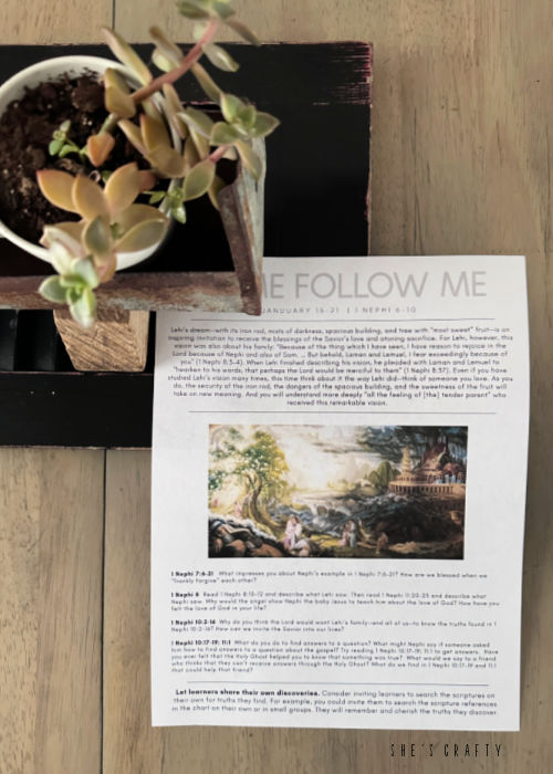 Come Follow Me 1 Nephi 6-10 Printable with succulents.
