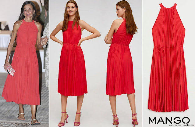 Queen Letizia wore Mango Agosto Pleated Halter-Neck Dress