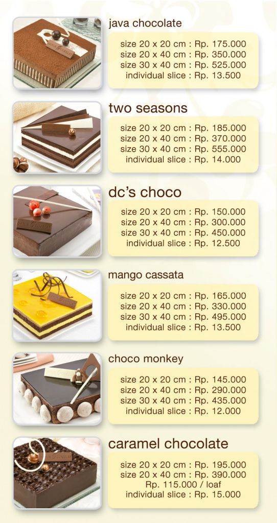 Daftar Harga Kue  di DapurCokelat Com