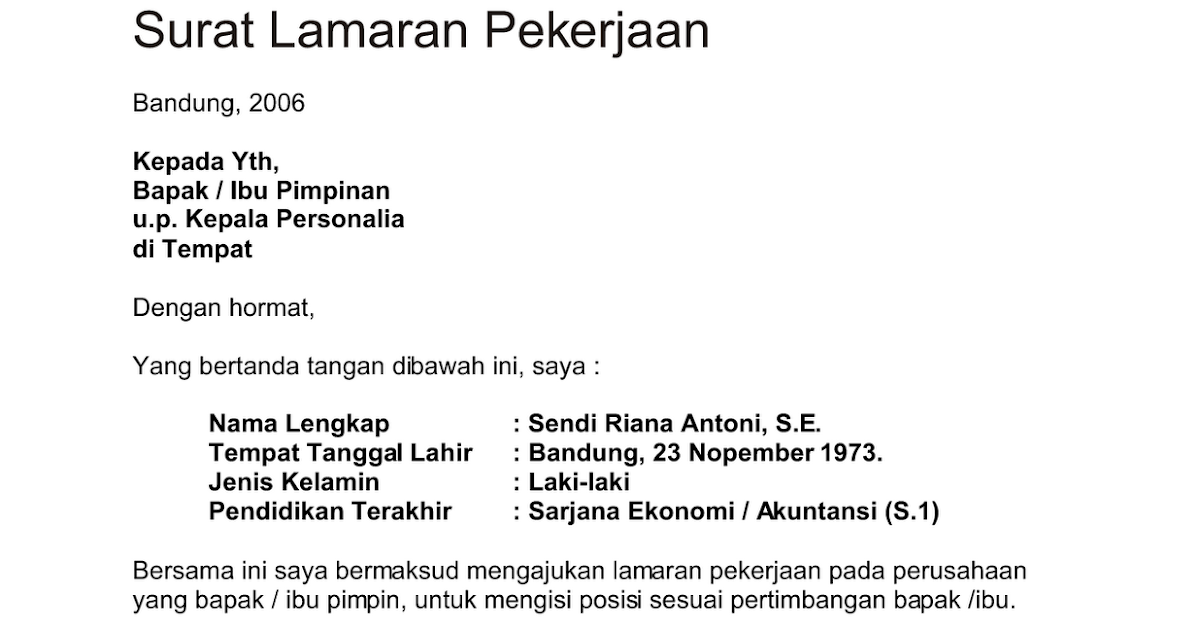 Lowongan Kerja Terbaru: Contoh Surat Lamaran Kerja