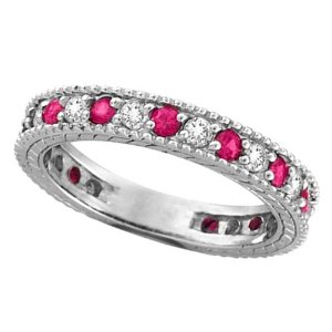 Diamond and Pink Sapphire Ring Anniversary Band