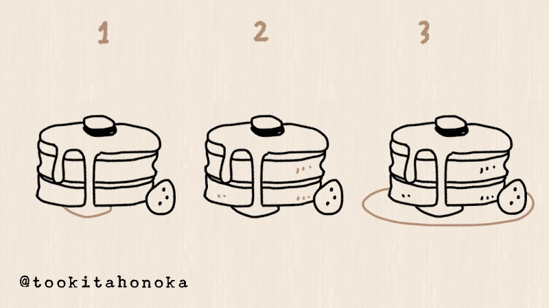 パンケーキ ホットケーキのイラストの簡単かわいい おしゃれな描き方 ダイエットノートや手帳に 手書き ボールペン 遠北ほのかのイラストサイト