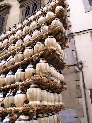 Truckload of fiasco bottles in Chianti region of Tuscany Italy