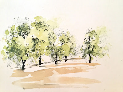 Example of sponge painting of tree foliage.