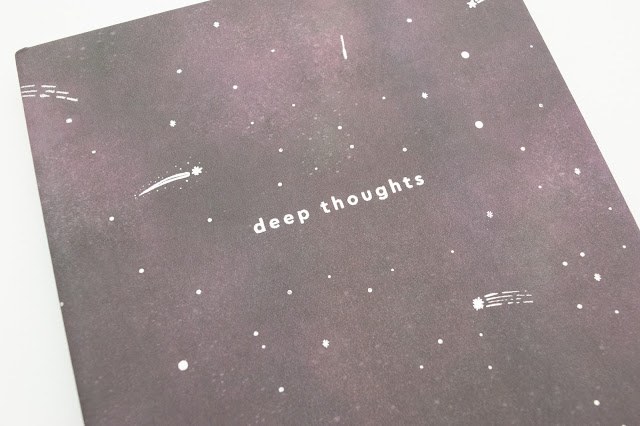 Space themed galaxy notebook with the words 'deep thoughts' on the cover.