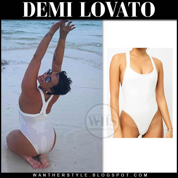 Demi Lovato in white one piece swimsuit