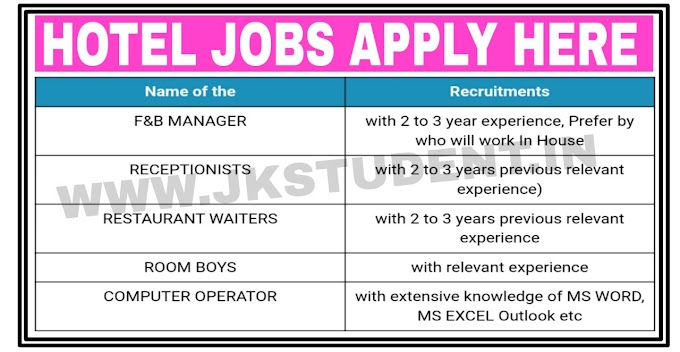 Hotel Nehru Srinagar Jobs Recruitment For Various Posts Apply Now