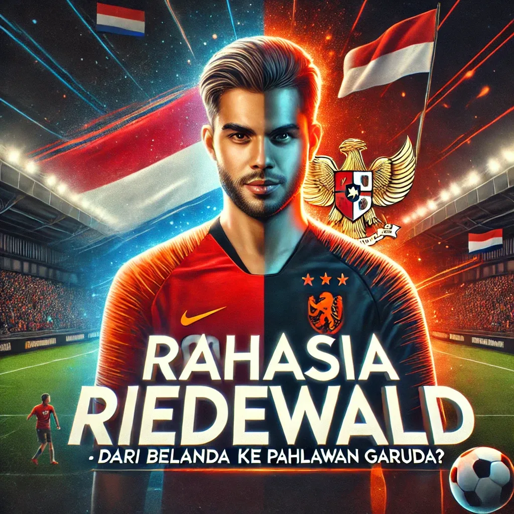 A visually striking thumbnail showing Jairo Riedewald in a split Dutch-Indonesian football jersey with vibrant flag colors and a dynamic stadium background.