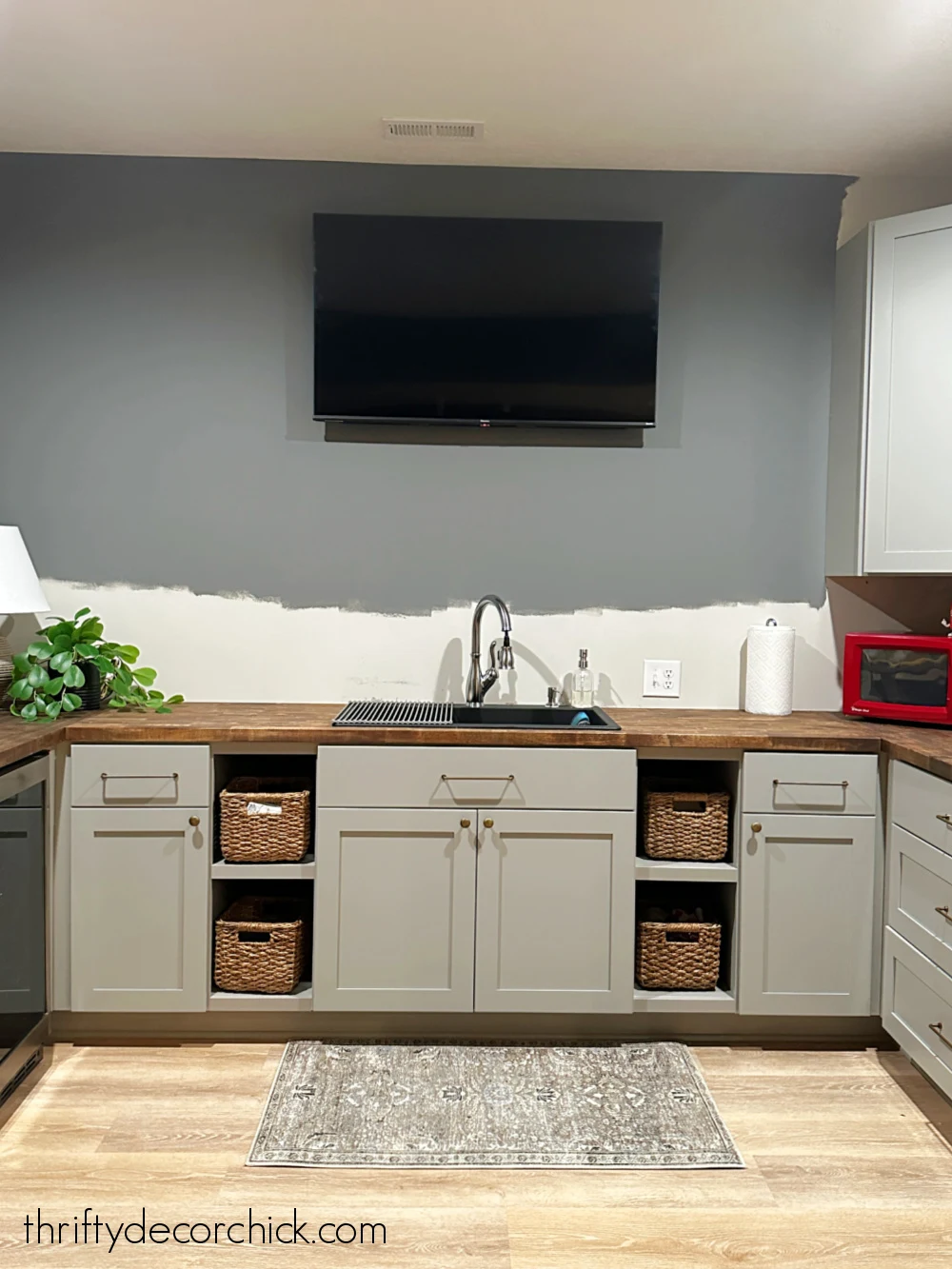 gray basement kitchen cabinets