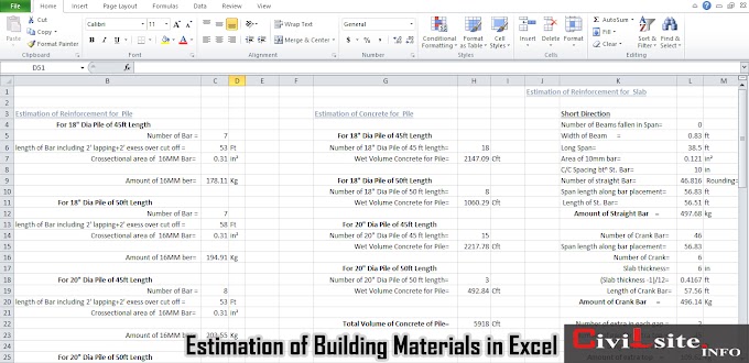 Estimation of Building Materials in Excel Sheet