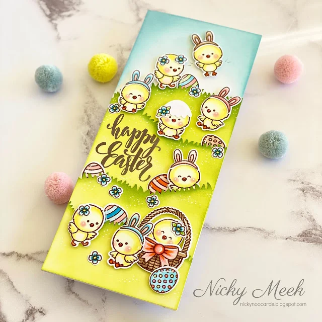 Sunny Studio Stamps: Chickie Baby Eyelet Lace Border Dies Easter Card by Nicky Meek