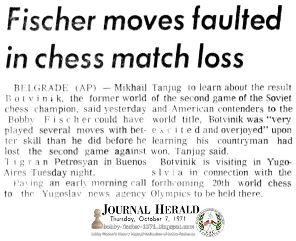 Fischer Moves Faulted in Chess Match Loss