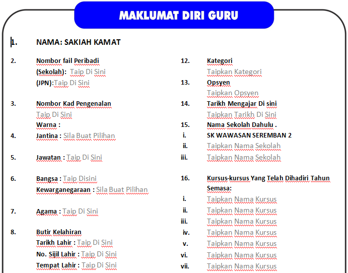 One Stop Academic: CONTOH MAKLUMAT DIRI GURU (BUKU RPH)