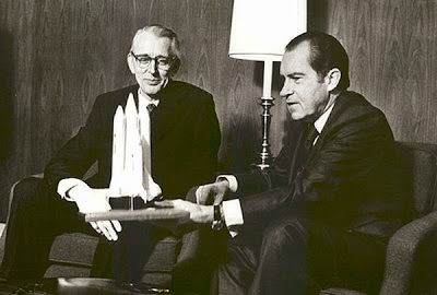 President Nixon looking at Space Shuttle model