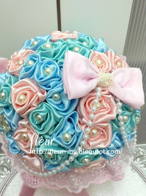 Pink, Mint and Blue Hand Bouquet by Fleur