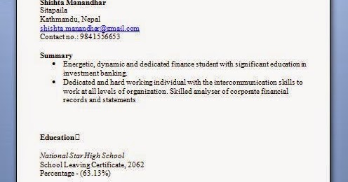 Cv Format For Fresher Pdf