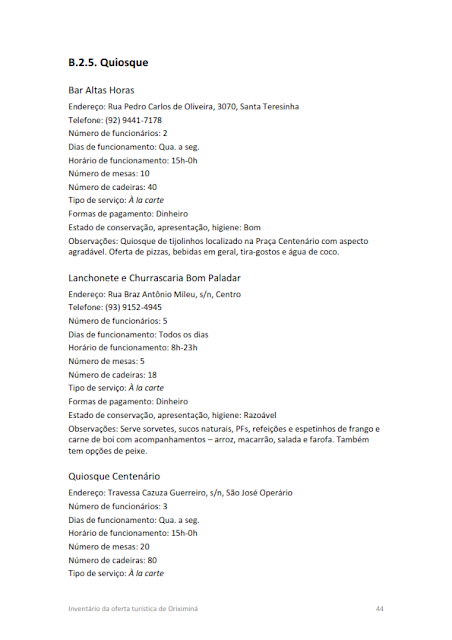 Inventário da oferta turística do Município de Oriximiná -  B.1. Serviços e equipamentos de hospedagem - 2014