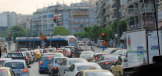 Yellow Cabs in Athens Traffic on a Normal Da