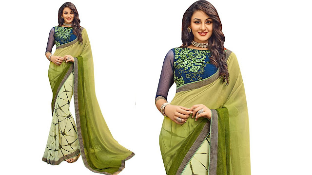 Shaily Retails Embellished Fashion Georgette, Satin Saree  (Multicolor)