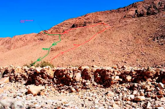 Farid’s routes up (red) and back down (green) the mountain ridge where the Osprey died.