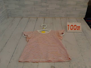 中古品　子供服　１１０ｃｍ　3can4one 　ホワイト×レッド　ボーダー　半袖Tシャツ　２２０円