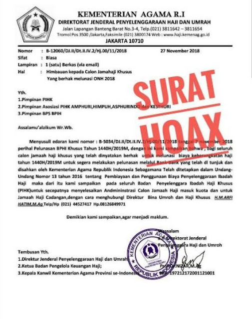 Kemenag: Surat Imbauan Jamaah Haji Khusus Lunasi Biaya Hoax!