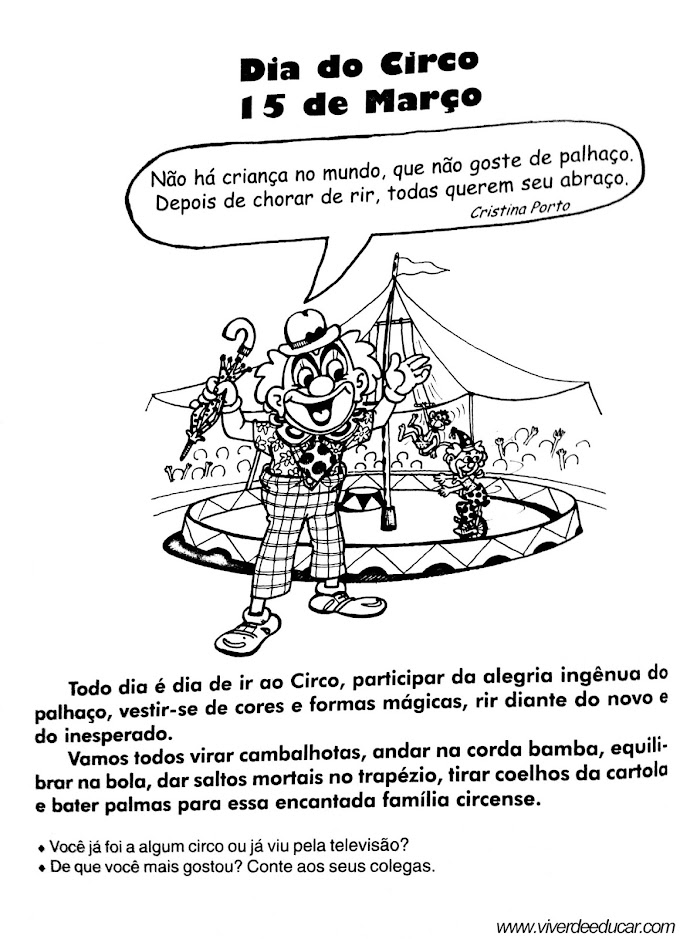 Atividades do Dia do Circo para Turmas de Alfabetização e Fundamental