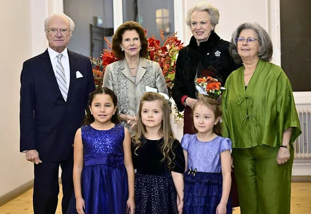 King Carl Gustaf, Queen Silvia, Prince Carl Philip, Princess Madeleine and Princess Benedikte. Princess Madeleine wore a black blazer