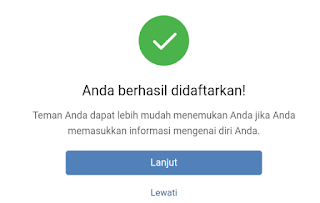 pendaftaran akun vk berhasil
