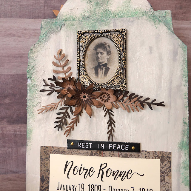 Noire Ronne's Requiem: A Tim Holtz Tombstone Overlay Mixed Media Project for Halloween