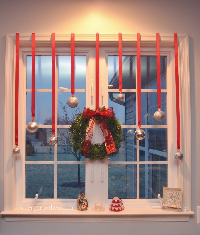 Dollar Tree wreath in kitchen window