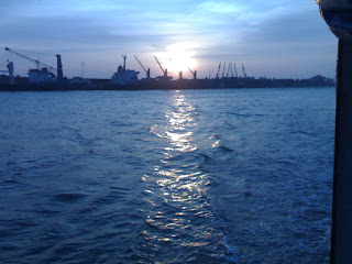 Blue green sea at dusk in kerala