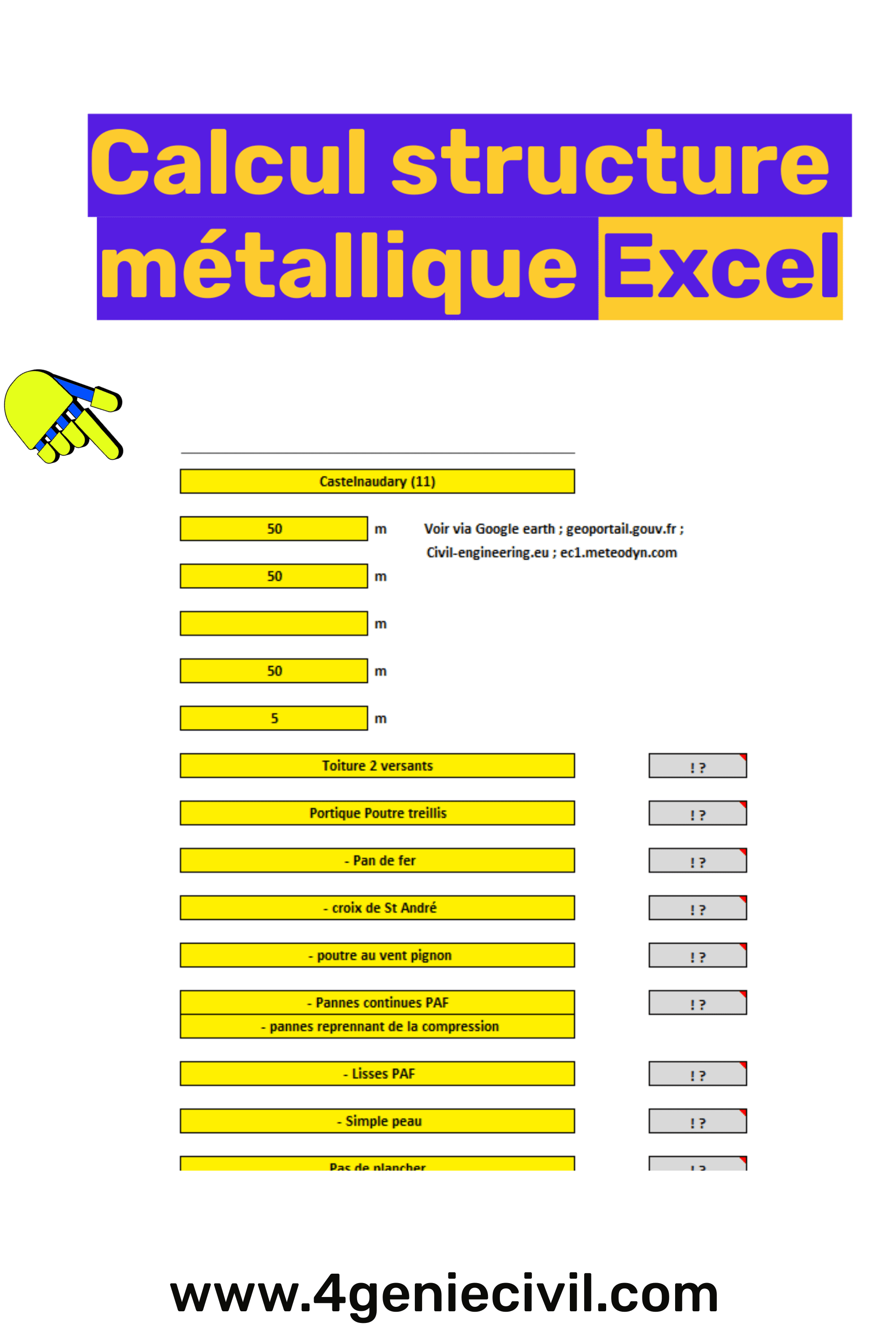 Trouver le bon outil pour effectuer des calculs précis et efficaces est essentiel dans le domaine de la construction métallique. C'est pourquoi nous avons développé un outil Excel spécialement conçu pour le calcul des structures métalliques. Que vous soyez un ingénieur, un architecte ou un professionnel de la construction, notre modèle Excel vous permettra de simplifier vos calculs et d'assurer la sécurité et la résistance de vos constructions métalliques.