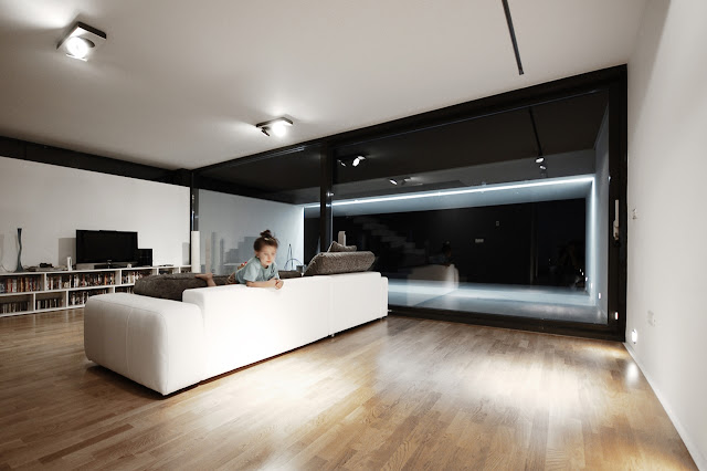 Modern living room at night 