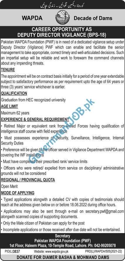 WAPDA Jobs 2022 – Deputy Director Vigilance