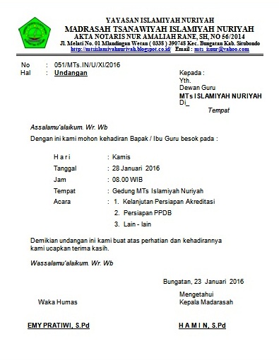 Contoh Surat Undangan Rapat Dewan Guru Contoh Surat